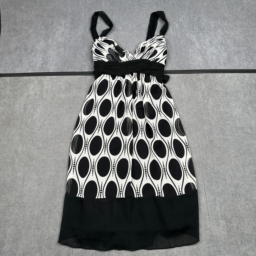 Three Pink Hearts Trixxi Black White y2k Geometric Oval Bow Back Dress Size 11